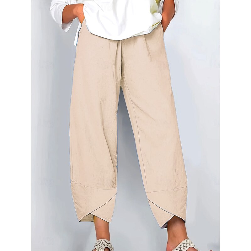 Women's Wide Leg Chinos Baggy Pants Vintage Basic Casual Ankle-Length High Waist Solid Color Plain Drawstring Patchwork Printing Breathable Inelastic Formal Outdoor Vacation Light Pink Robin's Egg2