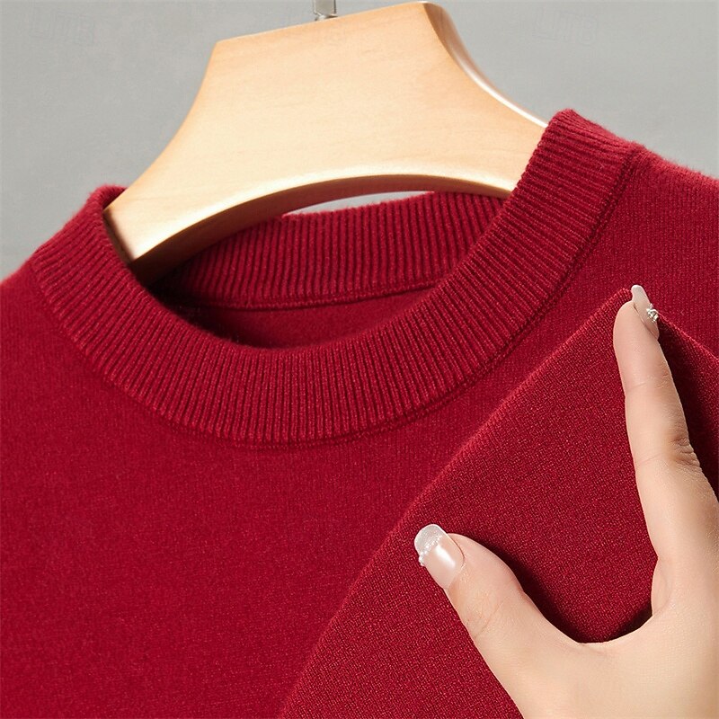 Men's Pullover Sweater Jumper Knit Sweater Ribbed Knit Regular Tops Knitted Plain Crew Neck Fashion Basic Vacation Daily Wear Clothing Apparel Summer Spring Camel Wine M L XL