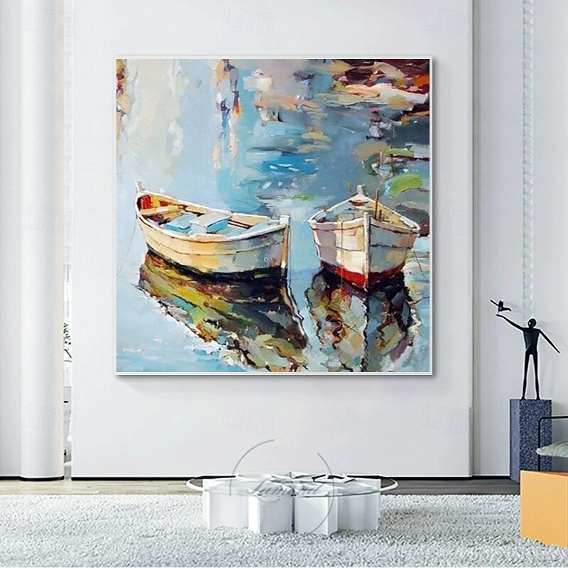Handmade Oil Painting Canvas Wall Art Decoration Modern Abstract Boating Small Boat for Home Decor Stretched Frame Hanging Painting/Rolled Canvas (No Frame)2