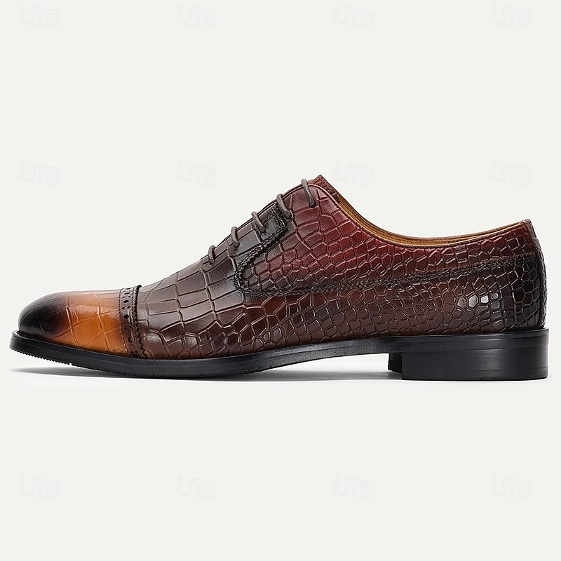 Men’s Crocodile Pattern Genuine Leather Oxford Shoes – Dual-tone Lace-up Shoes for Fashion-forward Men, Business Dinners and Evening Receptions3