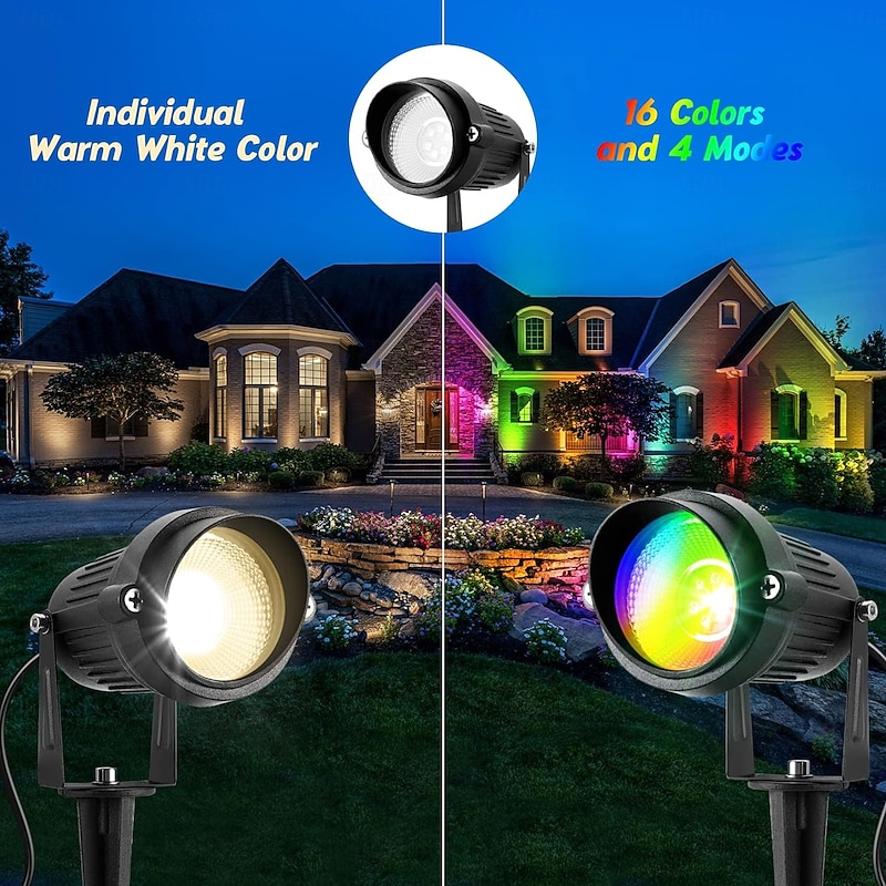 Spotlights Outdoor LED Spot Lights for Yard, RGB Color Changing Landscape Lights Waterproof Spotlight with Plug & Remote for House Garden Path Tree Decoration for Halloween4