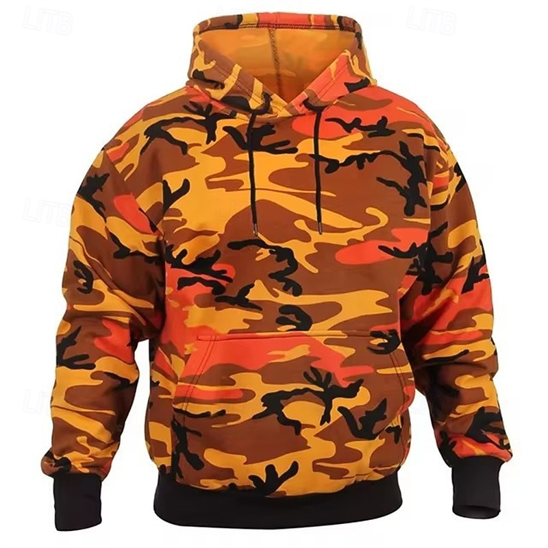 Men's Hoodie Red Purple Orange Green Khaki Hooded Camouflage Pocket Sports & Outdoor Daily Holiday Polyester Streetwear Basic Casual Fall Winter Clothing Apparel Hoodies Sweatshirts3