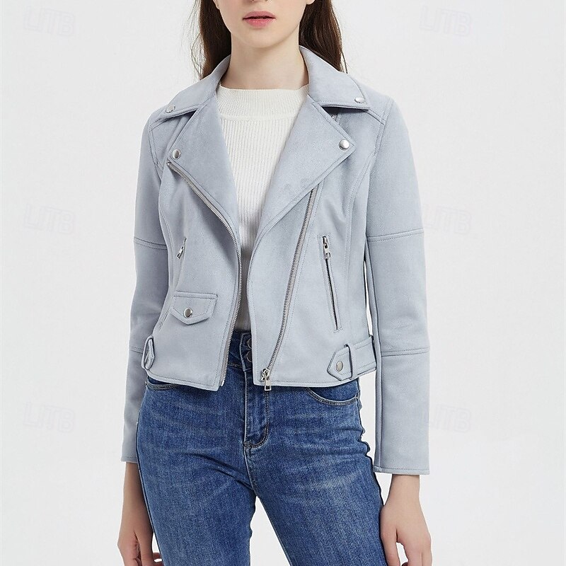 Women's Casual Jacket Suede Vest Windproof Warm Zipper Pocket Fashion Modern Casual Solid Color Going out Weekend Zipper Regular Peaked Lapel Regular Fit Long Sleeve Outerwear Black Red Sky Blue Fall4