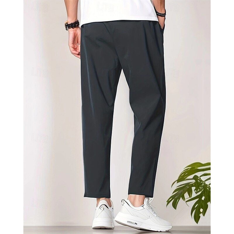 Men's Skinny Trousers Casual Pants Pocket Elastic Waist Drawstring Plain Comfort Ankle-Length Sports Outdoor Daily Fashion Casual Black Navy Blue Micro-elastic3