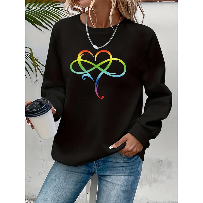 Women's Pullover Sweatshirt Heart Graphic Fashion Casual Long Sleeve Crew Neck Regular Tops Street Dailywear Casual Print Black White Fall Winter4