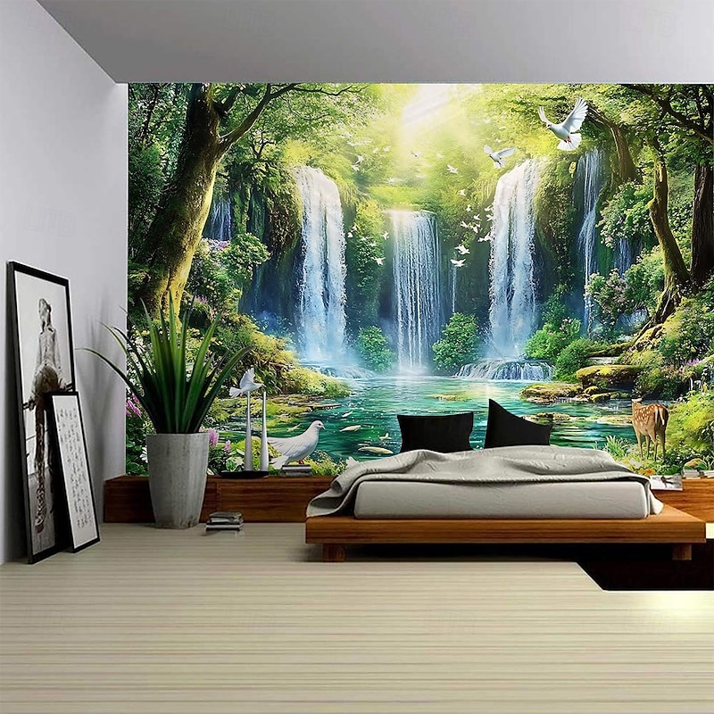 Nature Wall Tapestry Art Decor Blanket Curtain Picnic Tablecloth Hanging Home Bedroom Living Room Dorm Decoration Forest Landscape Sunshine Through Tree2