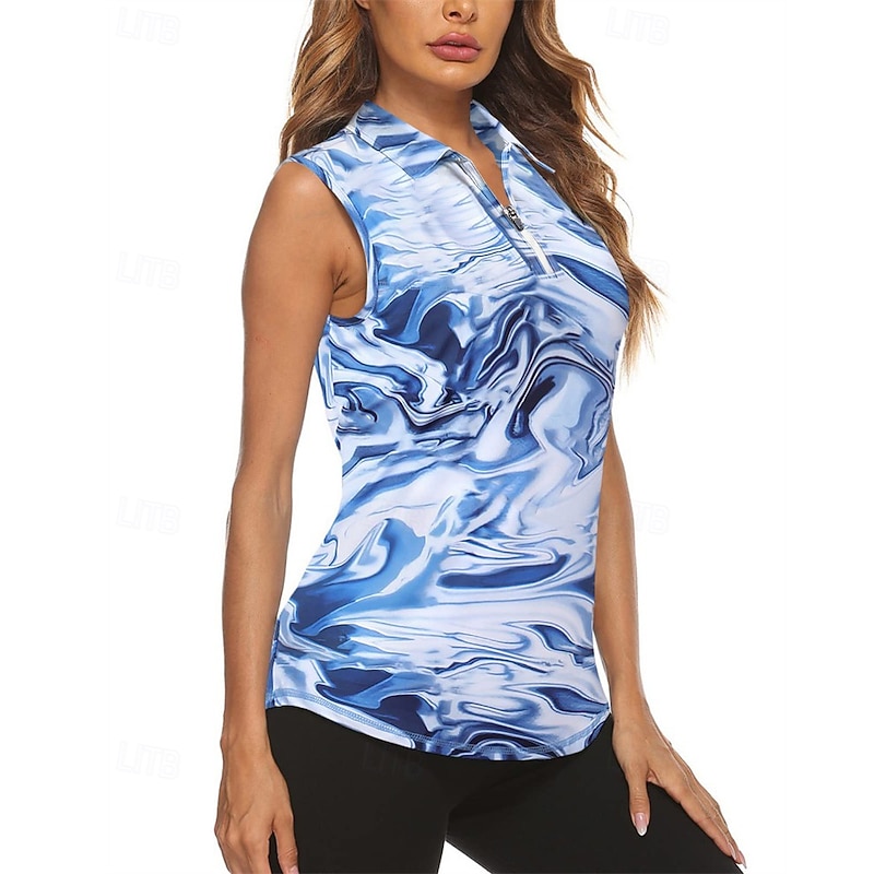 Women's Graphic Sport Shirt Golf Polo Shirt Tennis Shirt Sleeveless Zipper High Elasticity Moisture Wicking Breathable Tennis Golf Pickleball Turndown Zip Collar Shirt Top White Blue Tennis Clothing3