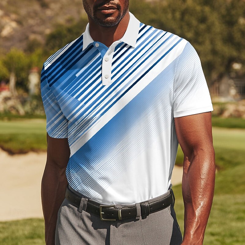 Men's Golf Line Polo Sports Polo Shirts Short Sleeve Polo Shirts Collared Shirts Casual Athleisure Buttons Summer Blue Purple Orange