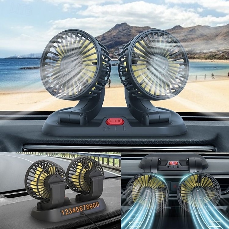 Car Fan Dual Head,USB Fan for Car - Brushless Motor(2025 Upgraded),Car Fans that Blow Cold Air - 3 Speeds, 360 Rotation, for Car Dashboard, SUV/RV/Truck/Sedan/Cruise/Office