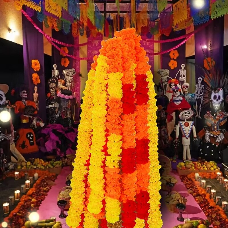 Mexico Day of the Dead Decoration Halloween Outdoor Marigold Flower Ball Cloth Field Flower String Scene Arrangement Atmosphere Props