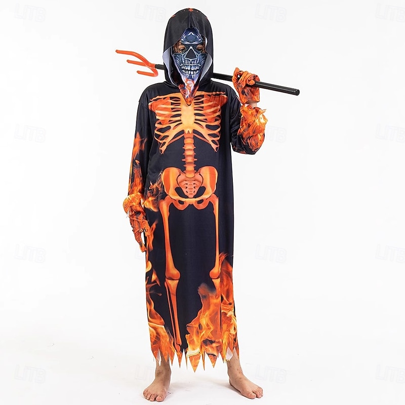 Grim Reaper Skull Skeleton Halloween Costume Horror Scary Costume Kid's Boys' Halloween Carnival Performance Party Easy Halloween Costumes Dress Up