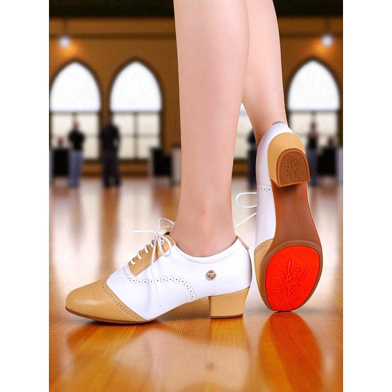 Women's Two-Tone Oxford Dance Shoes - Low Heel Lace-Up Professional Footwear for Ballroom, Jazz and Practice Training2