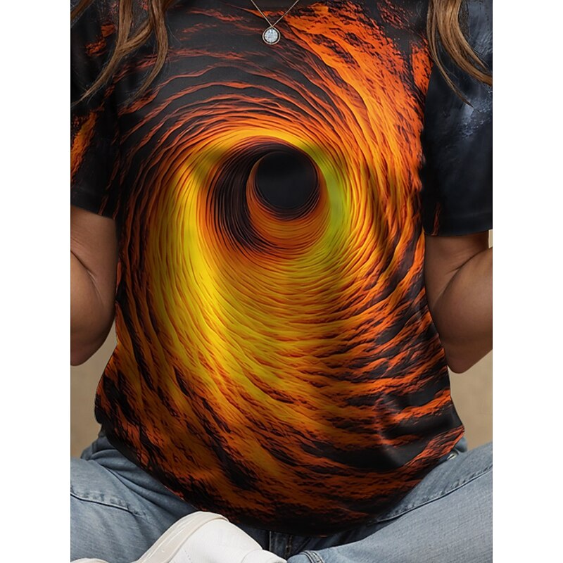 Women's T Shirt Graphic Abstract Vintage Stylish Classic Short Sleeve Crew Neck Round Neck Regular Tops Daily Print Blue Orange Summer Spring3