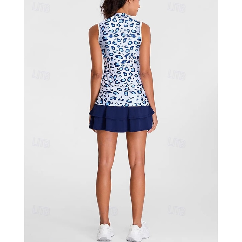 Women's Graphic Leopard Sport Shirt Golf Polo Shirt Tennis Shirt Sleeveless Zipper High Elasticity Moisture Wicking Breathable Tennis Golf Pickleball Turndown Zip Collar Shirt Top White Pink Blue2