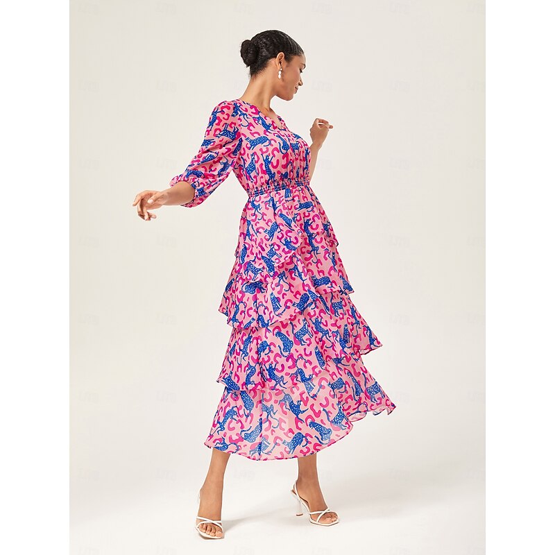 Pink Leopard Chiffon Cinched Peplum Dress3