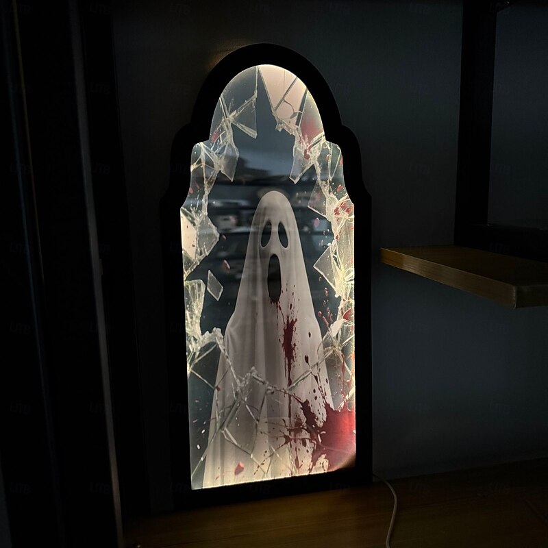 1 Pc Ghost Holographic Mirror Halloween Creative Mischief Mirror Wall Decoration USB Power Switch Control2