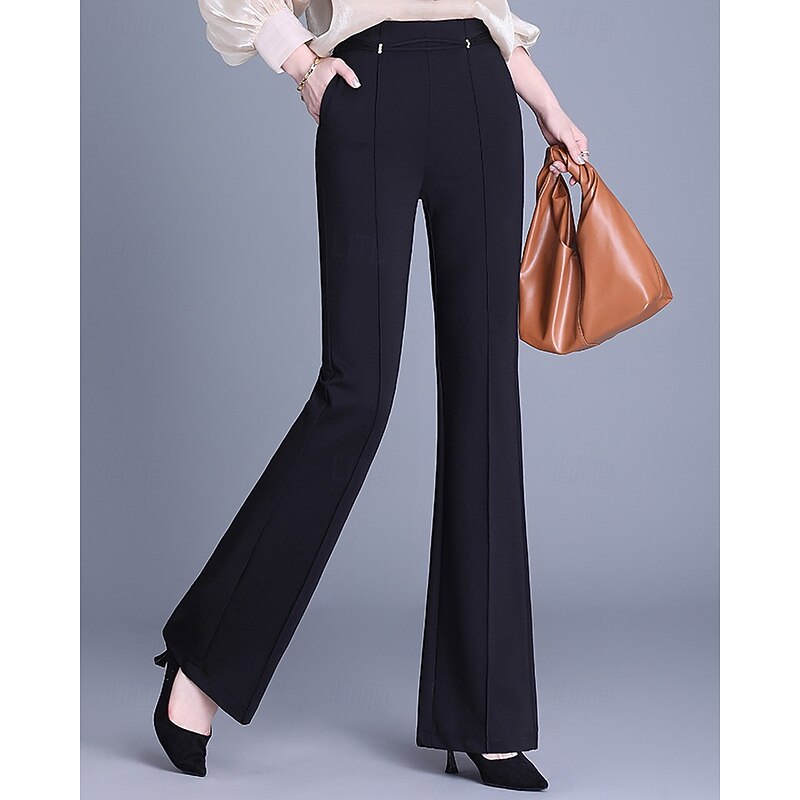 Women's Dress Pants Fashion Streetwear Full Length Natural Plain Pocket Elastic Waist Soft Formal Office Street Black Fall Regular Fit3
