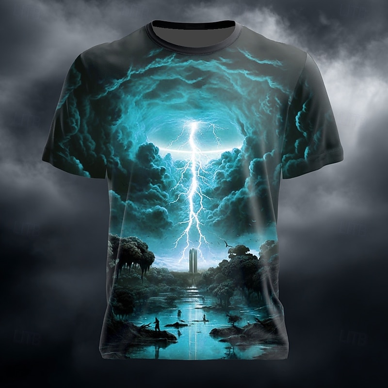 Men's Lightning 3D T Shirt Short Sleeve T shirt 3D Print Crew Neck Shirt Exaggerated Designer Party Street Casual Yellow Red Blue Summer Spring All Seasons Clothing Apparel S M L XL XXL XXXL2