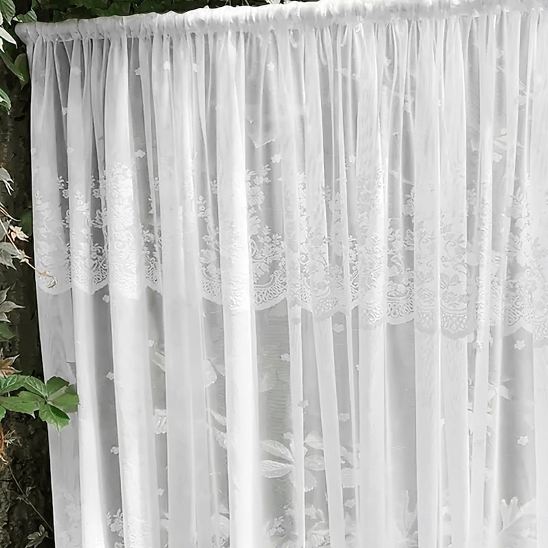 Curtain Drapes Double Row Lace Curtains with Grommet Top - Ready-Made Sheer Short Drapes for Bay Windows, Kitchen & Room Divider4