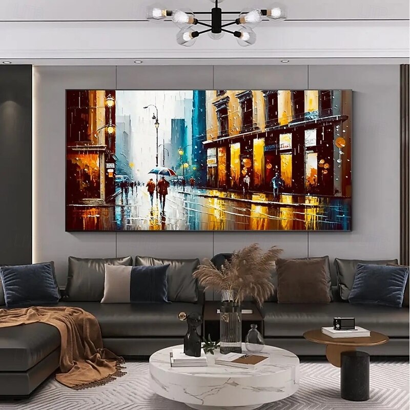 Handmade Oil Painting Canvas Wall Art Decoration Vintage Architectural Street Landscape for Living Room Home Decor Stretched Frame Hanging Painting/Rolled Frameless Unstretched Painting4