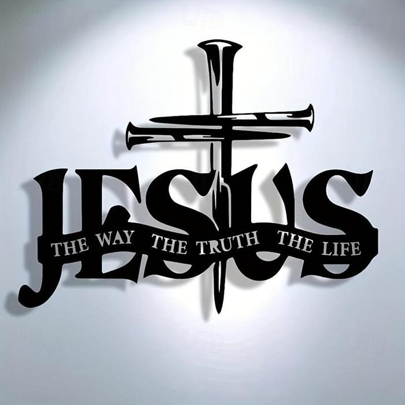 Jesus & Cross Design Wall Art Black Metal Silhouette Hollow Cutout Iron Artwork Religious Home Wall Decoration Christian Hanging Craft Ornament for Living Room Bedroom4