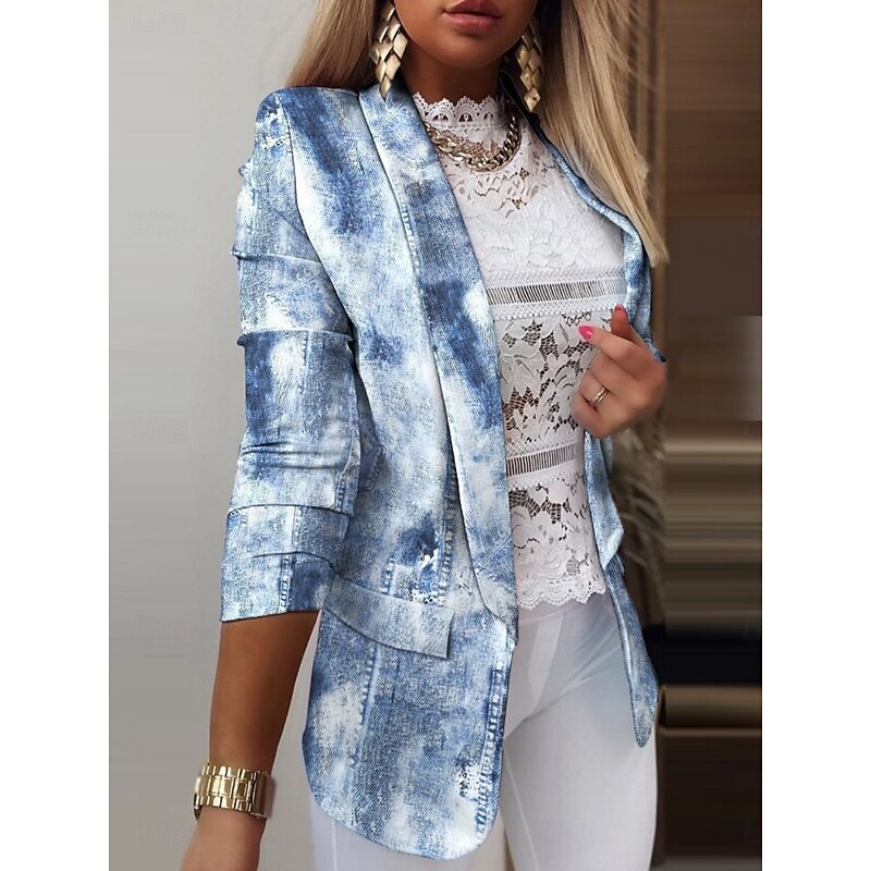 Women's Blazer Comfortable Breathable Print Casual Floral Formal Office Street Casual Open Front Regular Turndown Regular Fit Long Sleeve Outerwear Black White Pink Summer Spring3
