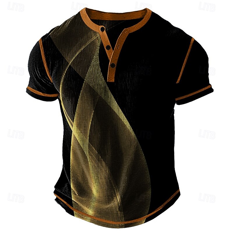 Men's Graphic Abstract Henley Shirt Waffle T Shirt Short Sleeve Daily Retro Vintage Classic Sports Outdoor Casual Holiday Spring & Summer All Seasons Blue Yellow Green Red Grey Henley Henley T-Shirt