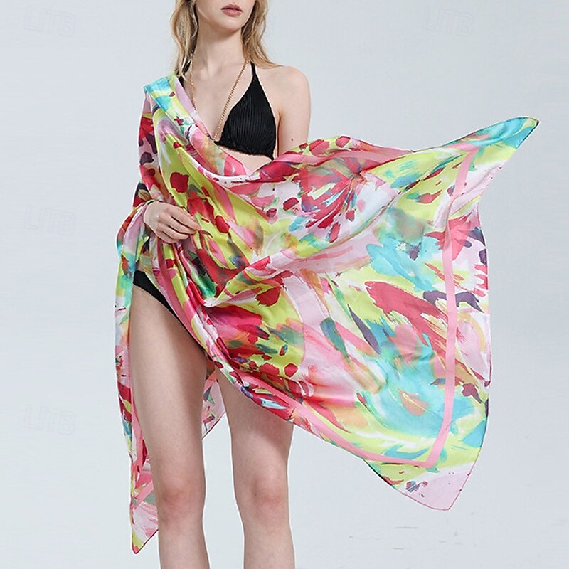 Women's Rectangle Scarf Outdoor Street Holiday Yellow Blue Pink Scarf Print