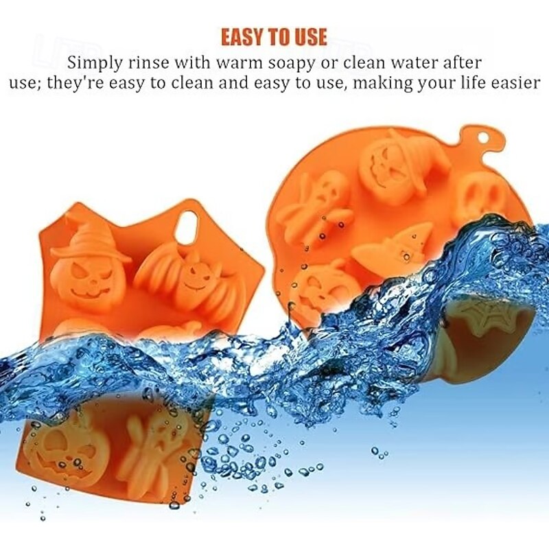 2pcs Halloween Silicone Molds for Cake Decorating, Ghost Pumpkin Tombstone Bat Skull Fondant Molds for DIY Baking, Chocolate, Candy, and Cupcake Toppers2