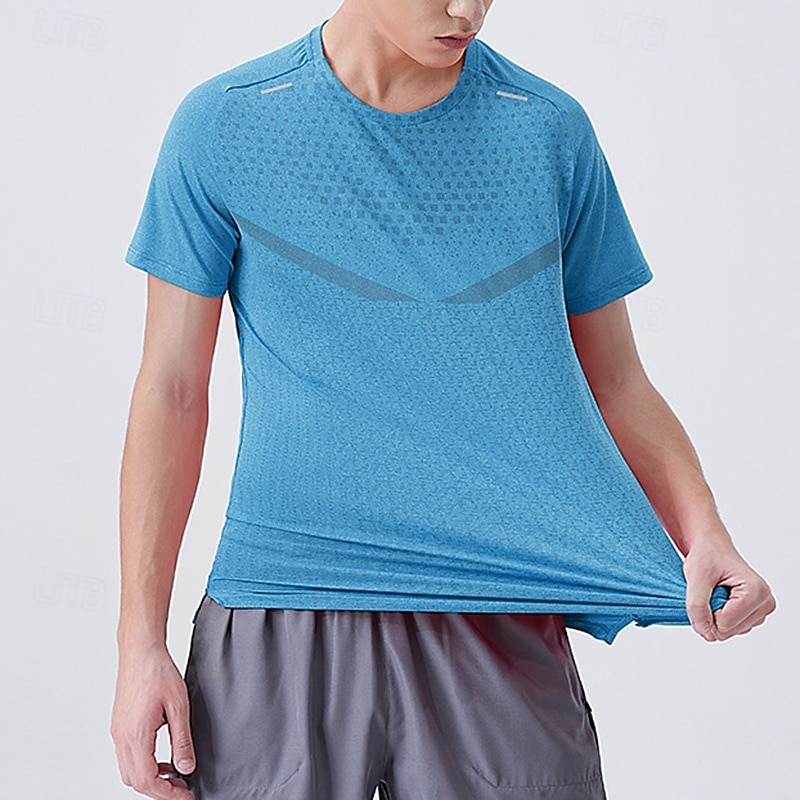 Men's Performance Shirt Sport Tee Shirt Short Sleeve Crew Neck Top Outdoor Quick Dry Sweat wicking Breathable Polyester Pink Blue Purple Tennis Golf Running2