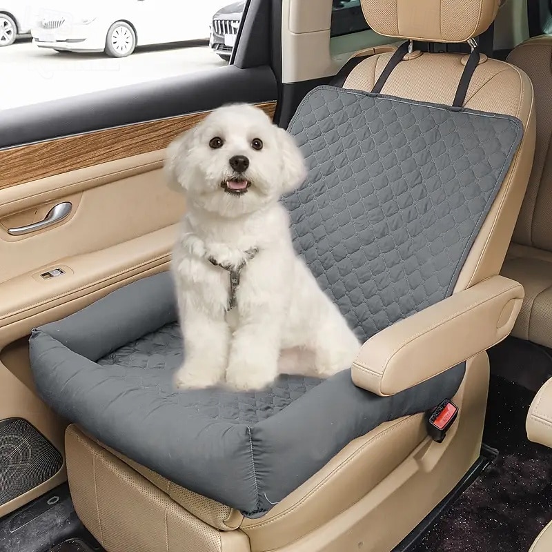 Durable Dog Car Seat Cover - Waterproof Polyester Pet Nest for Front Passenger Seat Non- Fabric Comfortable Puppy Travel Hammock with Sturdy Straps Pet Travel AccessorySecure Pet Seat Cover