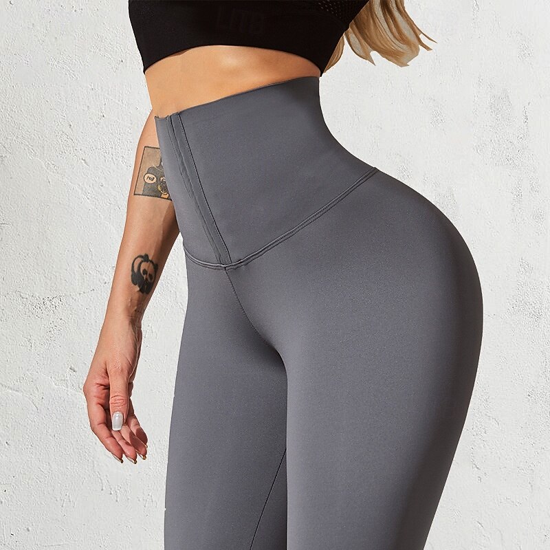 Women's Slacks Leggings Cozy Leggings Streetwear Casual Full Length Natural Plain Elastic Waist Buckle Comfortable Street Holiday Daily Wear claret Grey Black Yellow Winter Regular Fit2