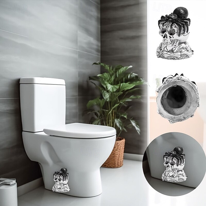 Halloween Skull Toilet Bolt Caps Resin Decorative Cover Set for Toilet Seat Bolts, Creative Skeleton Head Ornament for Bathroom Decor3
