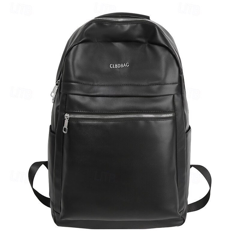 Men's Grey Faux Leather Backpack – Minimalist Laptop Bag with Front Zipper Pocket for School, Work & Daily Commute2