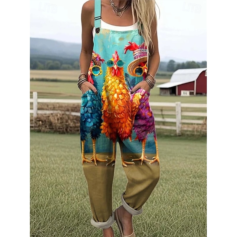 Women's Romper Active Graphic Sleeveless Straight Buttons Vacation Street Loose Fit White Light Green Blue Summer