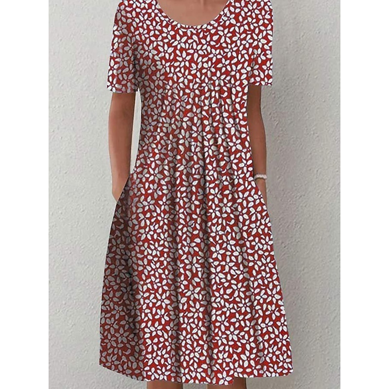 Women's Midi Dress Shift Dress Summer Dress Vacation Casual Daily Regular Fit Graphic Geometric Half Sleeve Crew Neck Burgundy Blue Green Summer Spring2