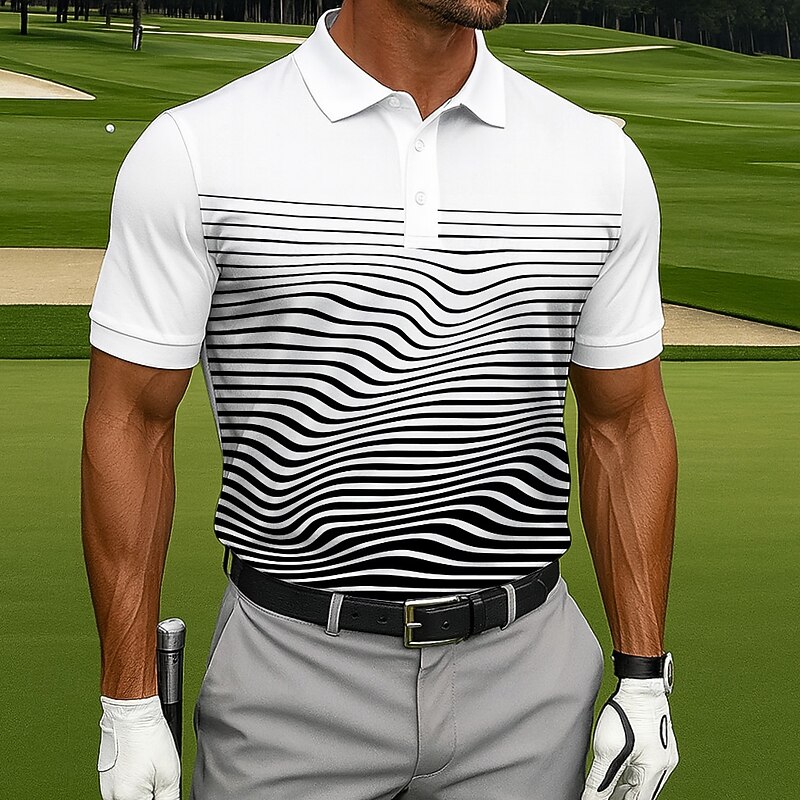Men's Polo Sports Polo Shirts Casual Sports Turndown Short Sleeve Geometric Golf Buttons Summer Violet Black Blue Light Blue Polo3