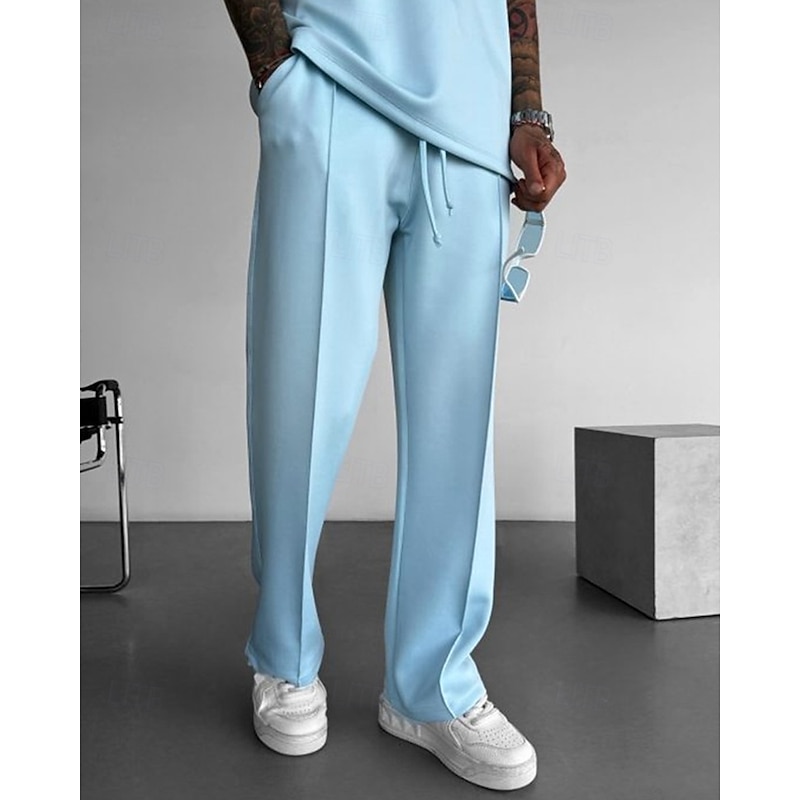 Men's Athletic Pants Sweatpants Trousers Straight Leg Sweatpants Pleated Pants Pocket Elastic Waist Drawstring Plain Comfort Sports Outdoor Daily Fashion Casual Black White Micro-elastic4