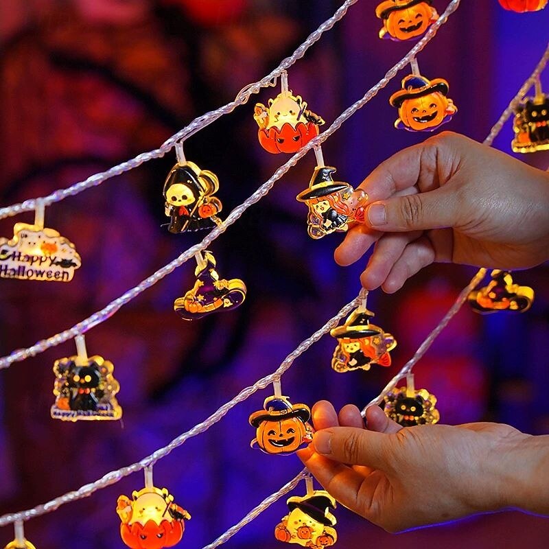 Halloween Pumpkin Ghost String Lights 1.5M 10LEDs Battery Powered Terrifying Scene Decoration Halloween Party Bar Haunted House Porch Garden Home Decor3