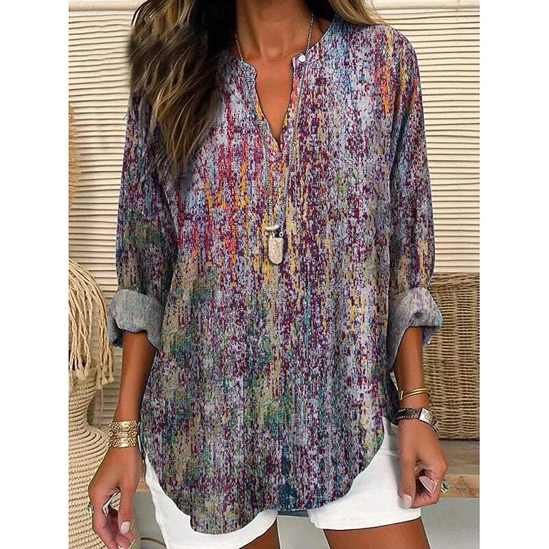 Women's Blouse Tunic V Neck Long Sleeve Boho Casual Graphic Paisley Vintage Tropical Regular Tops Daily Wear Print Red Blue Green3