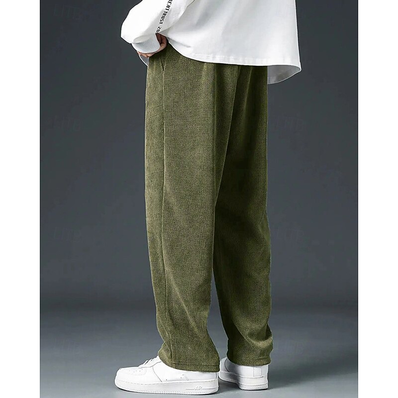 Men's Corduroy Pants Trousers Casual Pants Pocket Elastic Waist Drawstring Plain Comfort Sports Outdoor Daily Fashion Casual Black Navy Blue Micro-elastic3