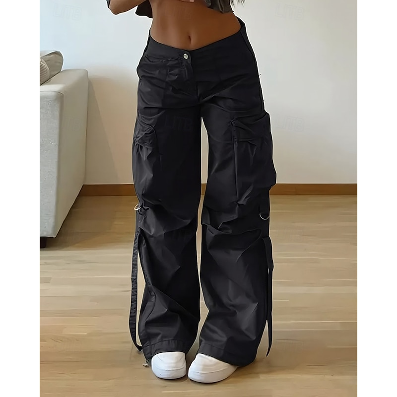 Women's Cargo Pants Pants Trousers Fashion Streetwear Full Length High Waist Solid Colored Pocket Comfortable Micro-elastic Sports & Outdoor Daily Wear Black Spring Fall Regular Fit
