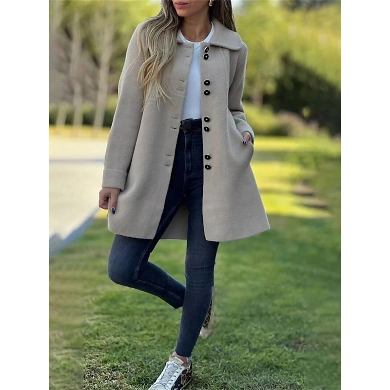 Women's Coat Comfortable Breathable Pocket Fashion Daily Plain Outdoor Casual Daily Single Breasted Regular Lapel Regular Fit Long Sleeve Outerwear Black Red Apricot Spring Fall2