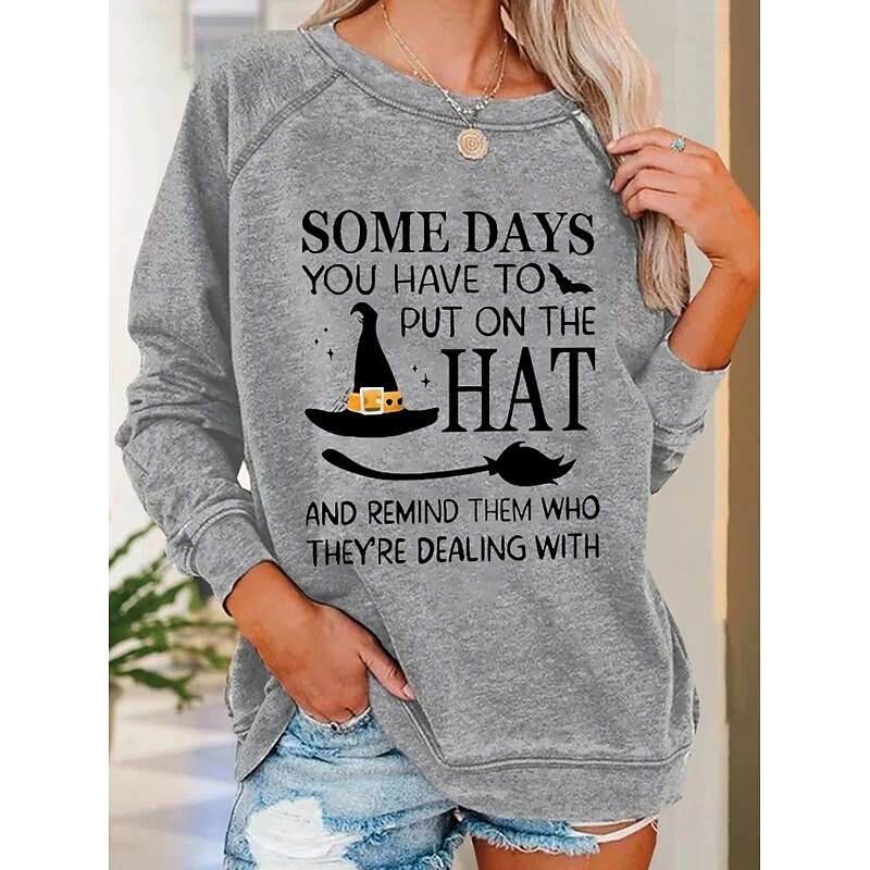 Halloween Women's Pullover Sweatshirt Fashion Casual Long Sleeve Crew Neck Regular Tops Casual Print Black White Blue Dark Gray Gray Summer Spring Fall2