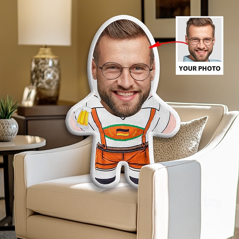 Oktoberfest Custom Face Pillow Personalized Photo Minime Throw Pillow Humanoid Cushion Funny Gag Anniversary Gift For Him & Her Mini Me Doll Toy