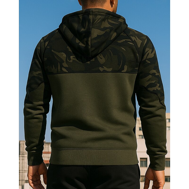 Men's Casual Tops Pullover Hoodie Sweatshirts Hooded Long Sleeve Top Athleisure Camo / Camouflage Sun Protection Windproof Hiking Workout Athletic Sportswear Activewear Black Army Green2
