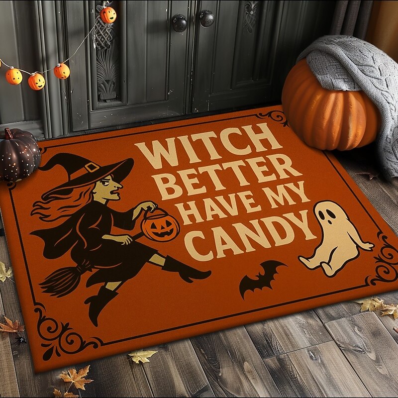 Halloween Indoor Outdoor Doormat Kitchen Mat Purple Witch Hat with Quote, Non-Slip Front Door Mat for Porch, Entryway, Patio, Bedroom, Bathroom and 2025 Halloween Home Decoration4