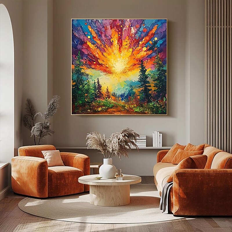 Handmade Oil Painting Wall Art Decoration Hand Painted Modern Abstract Sunrise Landscape for Home Decor Stretched Frame Hanging Painting/Rolled Canvas (No Frame)2