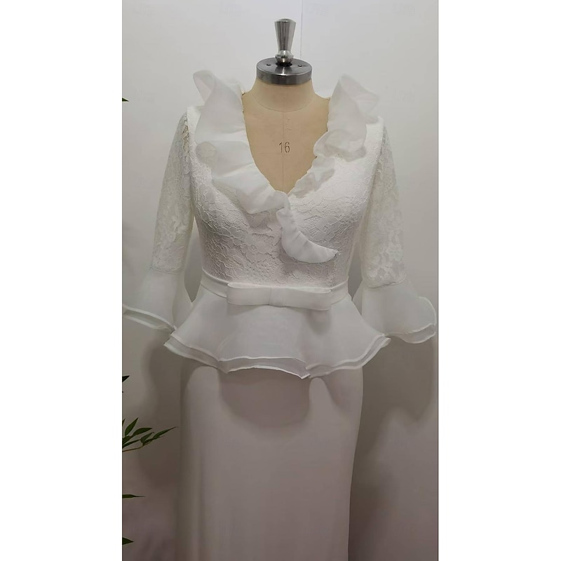 Sheath Prom Dresses Elegant Dress Valentine's Day Prom Ankle Length Half Sleeve V Neck Fall Wedding Guest Lace with Ruffles3