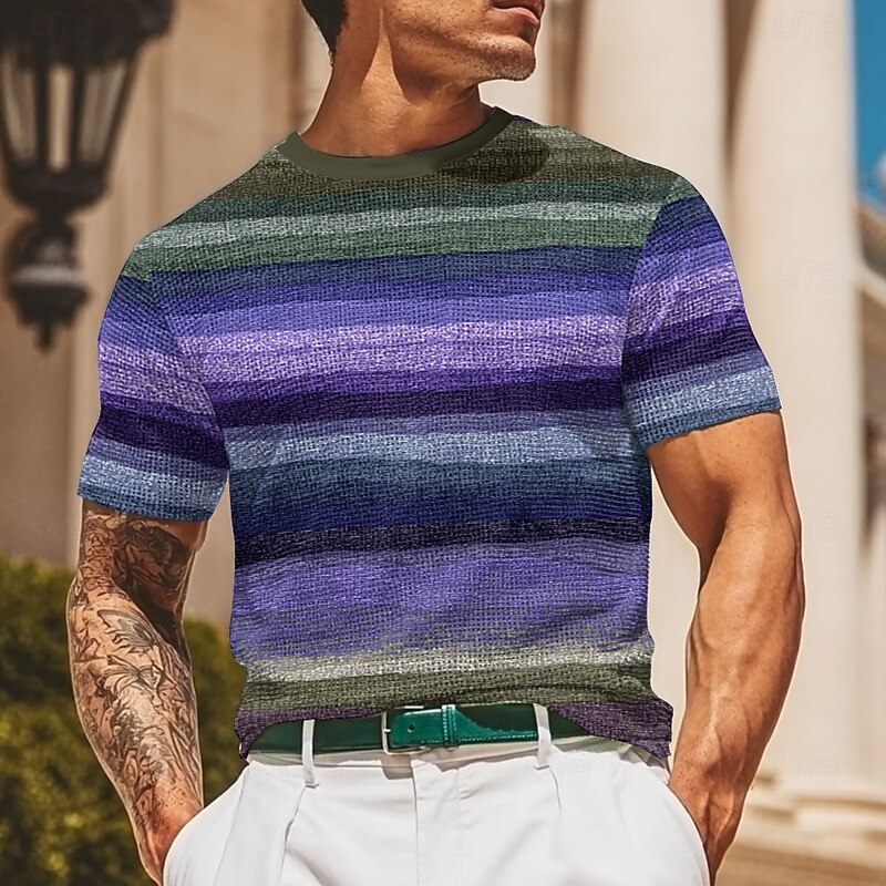 Men's Line Waffle Shirt Short Sleeve T shirt 3D Print Crew Neck Shirt Fashion Casual Comfortable Street Casual Daily Red Blue Purple Summer Spring Clothing Apparel S M L XL XXL XXXL4